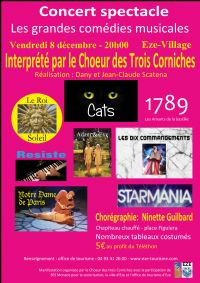 Concert spectacle : les grandes comédies musicales. Le vendredi 8 décembre 2017 à Eze. Alpes-Maritimes.  20H00
